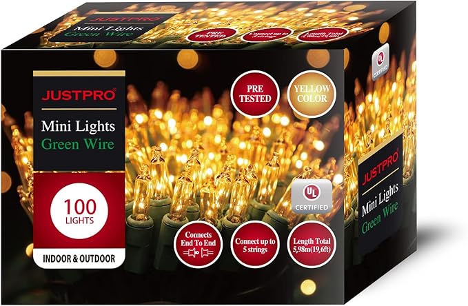 100LIGHTS Yellow Extra-Bright with End Connectors Christmas Decorative Lights 5.98m UL Certified Mini String Light Set Waterproof for Home Garden Holiday Christmas Tree Party Patio Wedding-CasaMuseHome