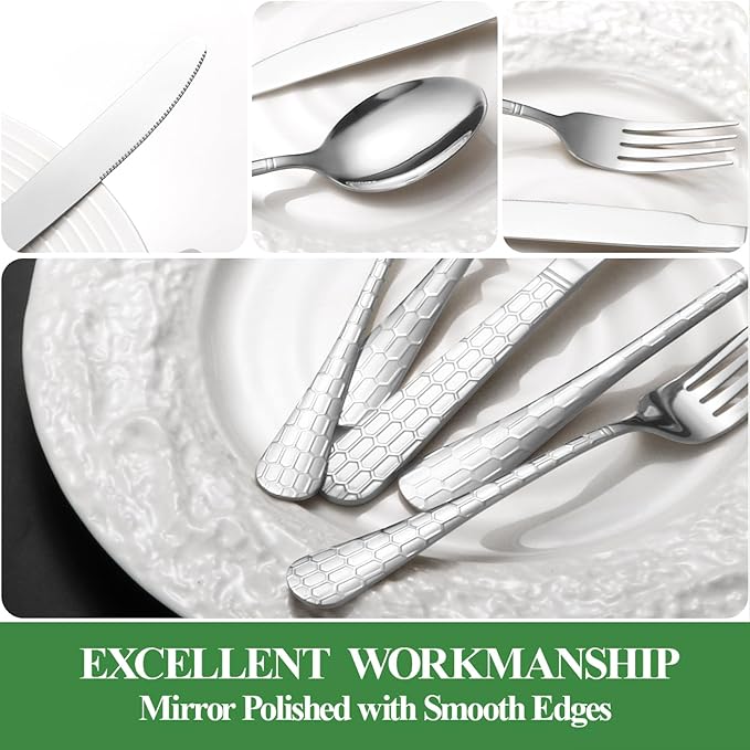 40 Pcs Silverware Set for 8 with Water Cube Handle design, Food Grade Stainless Steel Flatware Set, Eating Utensils Sets Include Fork/Knife/Spoon, Reusable Cutlery Set, Dishwasher Safe-CasaMuseHome