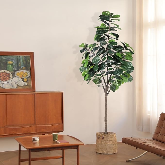 8ft(96in) Fiddle Leaf Fig Tree Artificial - Tall Faux Fiddle Leaf Fig Tree - Fake Fig Plant with Realistic Texture for Indoor Outdoor Modern Home House Office-CasaMuseHome
