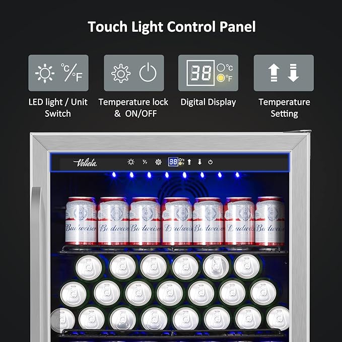 24 Inch Beverage Refrigerator Cooler,210 Cans Wide Beverage and Beer Fridge with Glass Door and Powerful Cooling Compressor, Built-in/Freestanding Drink Fridge for Kitchen, Bar or Office-CasaMuseHome