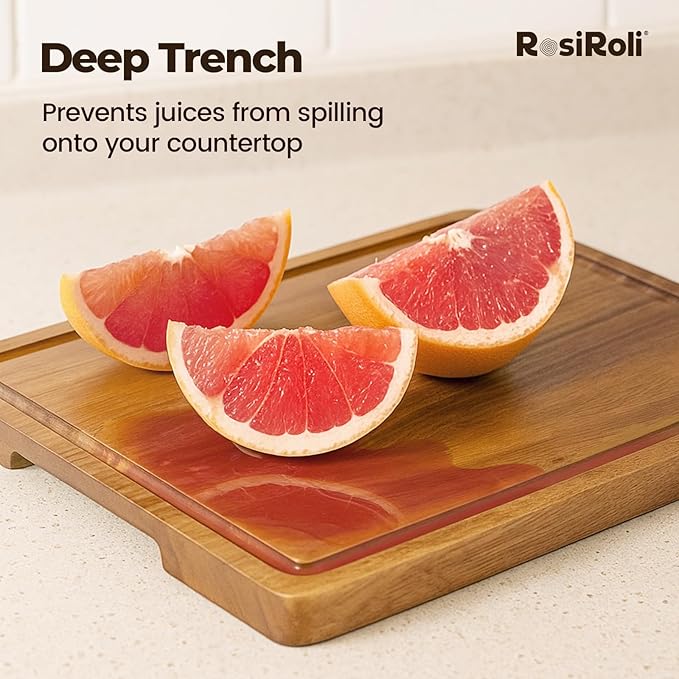 Acacia Wood Cutting Board for Kitchen - 0.8 inch Thick Wood Charcuterie Cheese Board with Side Handles and Juice Grooves, Wooden Chopping Block for Meat and Veggies, 13x10 inch-CasaMuseHome