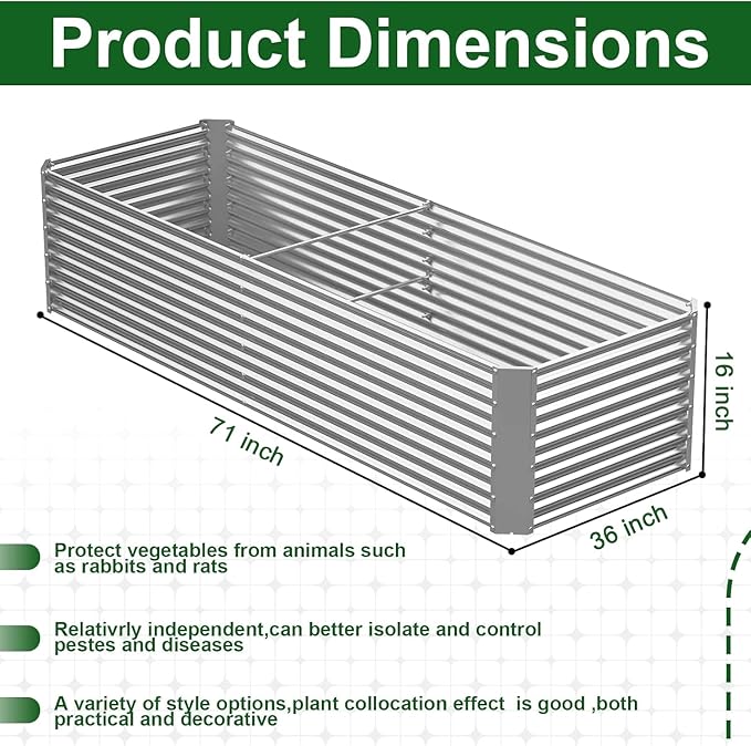 2 Pack 6x3FT Tall Galvanized Raised Garden Bed Outdoor,Metal Garden Bed for Vegetables,Steel Raised Beds for Gardening,Above Ground Garden Box for Flower-H2M-CasaMuseHome