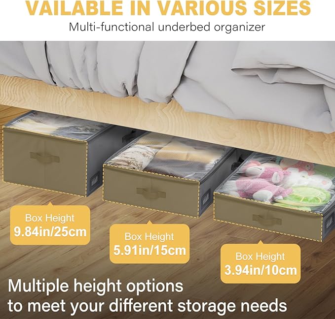4-Inch Under Bed Storage Containers, Low Profile UnderBed Storage Organizer, Under Crib/Couch Storage Box for Seasonal Clothing, Sweaters, Shoes, Blankets, Wrapping Paper, Sheets & Toys 33"L×17"W×4"H-CasaMuseHome