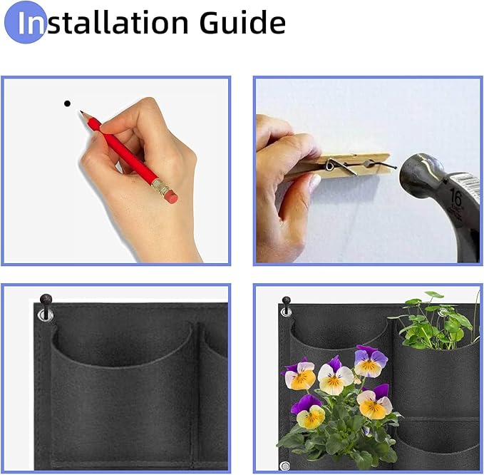 90 Pockets Hanging Planter Bags, Hanging Vertical Wall Mounted Plant Planting Grow Bags, Herb Garden Planter Outdoor Indoor Growing Bag, Gardening Vertical Greening Flower Container(1.1m×1.1m, Black)-CasaMuseHome