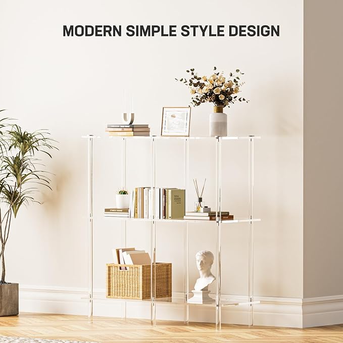 Acrylic Console Table, 29.53" Modern Entryway Table with Storage Shelves, 3 Tier Layer Storage for Foyer, Living Room, Clear.-CasaMuseHome