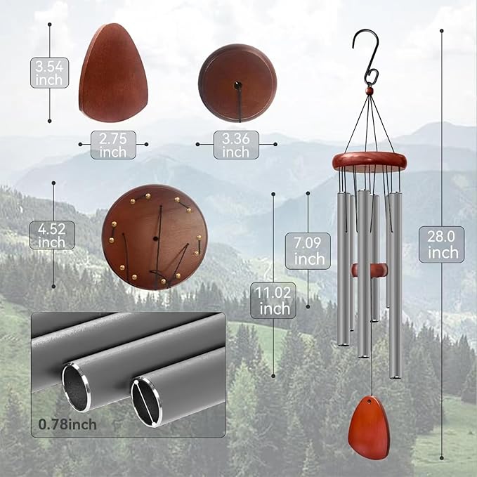 28" Wind Chime for Mothers Day, Decorative Wind Chimes for Outside, Memorial Windchimes Remembrance Gift for Women Mom Grandma, Metal Wind Chimes Outdoor Decor for Garden Patio Zen(Grey)-CasaMuseHome