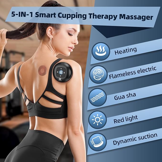 2 Electric Cupping Therapy Set, 5-in-1 Smart Cupping kit with Red Light Therapy, Gua Sha Massage Tool, Relieves Neck Shoulder Back Aches Muscle Soreness, Improves Blood Circulation-CasaMuseHome