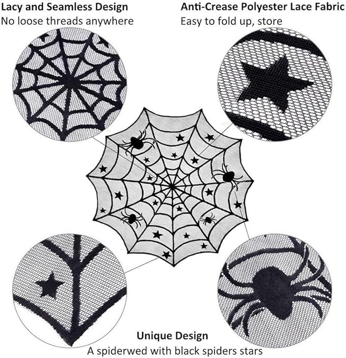 40 Inch Round Spider Web Lace Table Topper Black Halloween Spider Web Tablecloth Party Decoration-CasaMuseHome