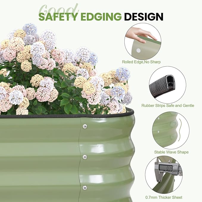 5-in-1 Adjustable Raised Garden Bed Kit | Galvanized Planter Boxes for Vegetables, Flowers | 12" Tall, Multiple Sizes (8x3x1ft, 9x2x1ft, 10x1x1ft, 6x5x1ft, 7x4x1ft) | Outdoor Metal Raised Bed, Green-CasaMuseHome