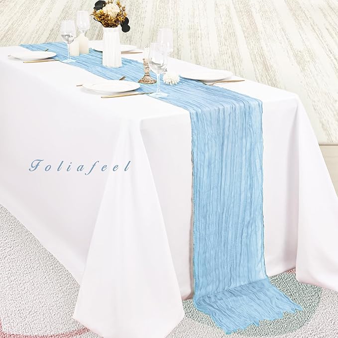 12 Pack Baby Blue Cheesecloth Table Runner 20 x 120 Inch Long Rustic Gauze Cheese Cloth Table Runner for Wedding 10FT Bridal Baby Shower Table Decorations Boho Fabric Sheer Birthday Party Table Decor-CasaMuseHome