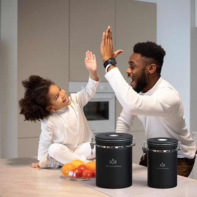 35OZ Coffee Canister for ground coffee with Date Tracker,One Way Co2 Valve 304 Stainless Steel Kitchen Food Airtight storage container for Coffee Beans or Grounds, Sugar Black-CasaMuseHome