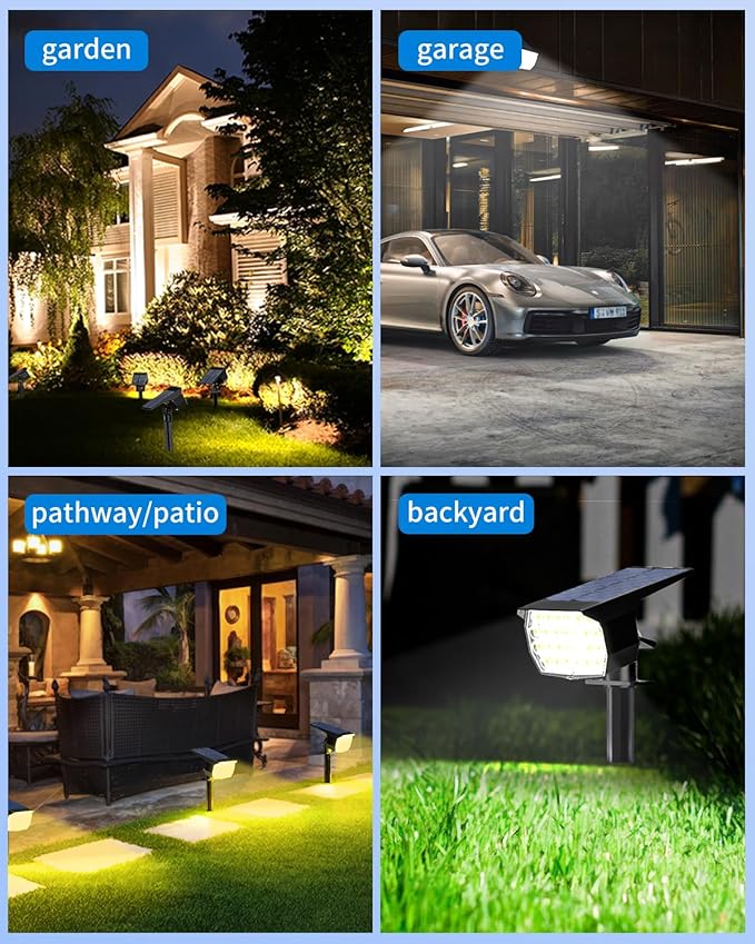 3 Colors Solar Lights Outdoor Waterproof IP65 Outdoor Solar Spot Lights for Yard 52 LEDs 600LM Solar Powered Landscape Spotlights Solar Security Wall Lights for Garden Pathway Outside- 6 Pack-CasaMuseHome
