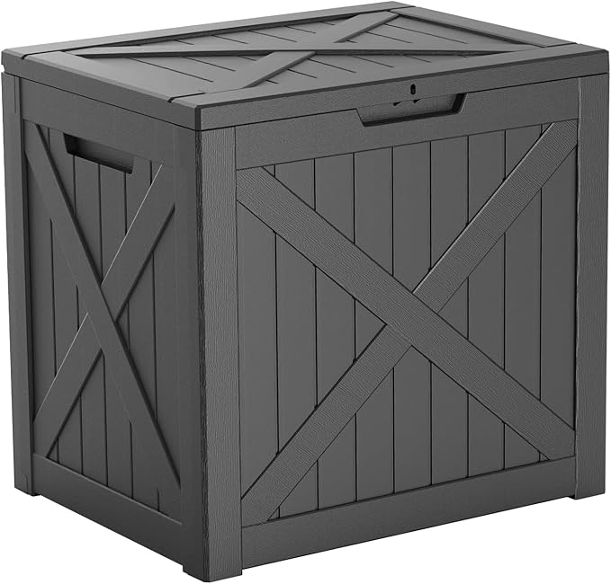 32 Gallon Resin Deck Box, Package Delivery Boxes for Outside, Waterproof and UV-Resistant Outdoor Toy Storage for Poor Supplies Storage, Patio Furniture Deals, Black-CasaMuseHome