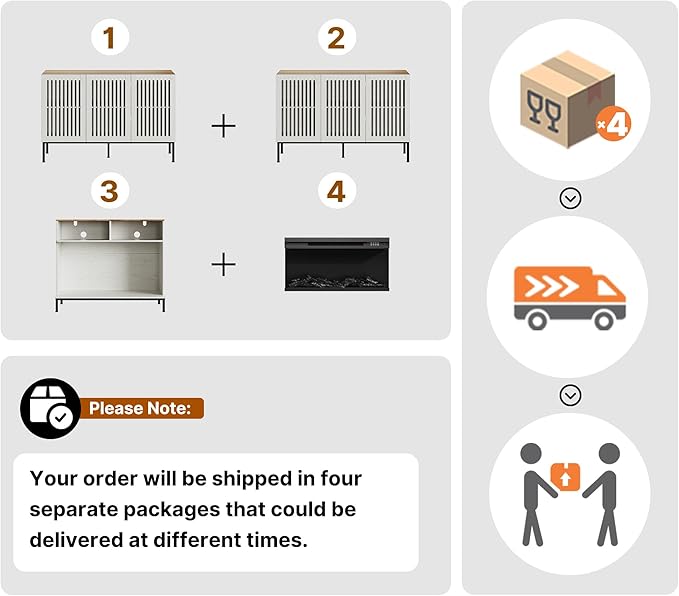 3-Sided Glass Farmhouse Fireplace TV Stand for TVs Up to 110 Inch, Entertainment Center with 36" Electric Fireplace, Antique White TV Console with Storage Cabinets for Living Room-CasaMuseHome