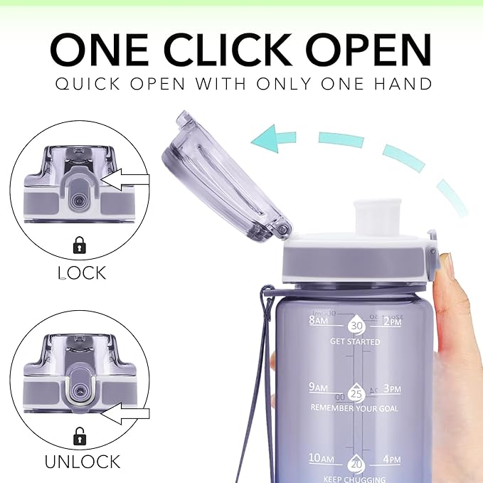 32oz Motivational Water Bottles with Time Marker & Fruit Strainer, Transparent Gradient Color Water Bottle with Times to Drink, Leakproof & BPA Free, Reusable Bottle with Strap (No Straw)-CasaMuseHome