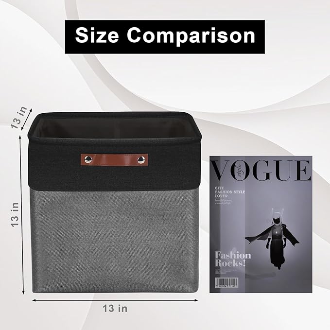 13x13 Cube Storage Bins, Collapsible Fabric Storage Box, 4 Pack Closet Baskets with Handles for Organizing, Shelf, Toys, Clothes, Home, Office, Nursery (Grey&Black)-CasaMuseHome