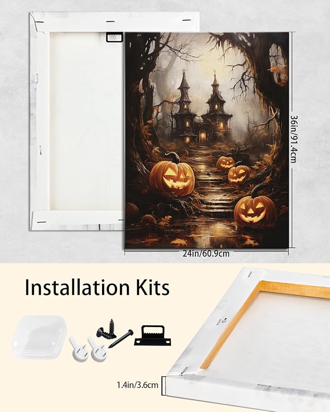 AbcCustomize Halloween Canvas Wall Art - Spooky Haunted House & Eerie Pumpkins Poster, Gothic Fall Decorations for Home, Vintage Halloween Decor Indoor for Living Room, Bedroom & Party-CasaMuseHome