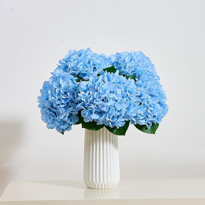 8Pcs Blue Fake Flowers Silk Hydrangea Artificial Flowers Bouquets Faux Hydrangea Stems for Home Table Centerpieces Wedding Party Decoration-CasaMuseHome