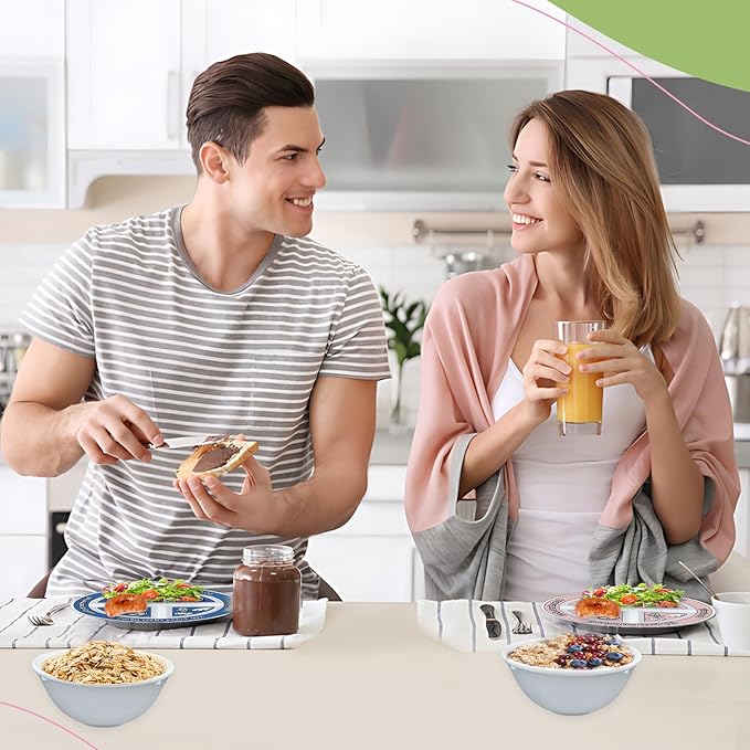 4 Pcs Portion Control Plates & Bowls Set (2 Plates + 2 Bowls, 9 Inch) - Self-Measuring for Weight Loss, Gastric Bypass, LapBand, Diabetes & Healthy Diets, Pink & Blue, for Adults & Children-CasaMuseHome