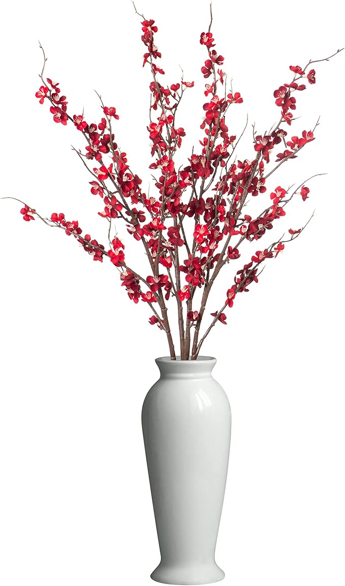 4Pcs Cherry Blossom Branches Artificial Flowers for Spring Summer Indoor Decoration,Faux Long Stem Artificial Flowers for Wedding Home Office Bedroom Party Table Centerpieces Decor(Red)-CasaMuseHome