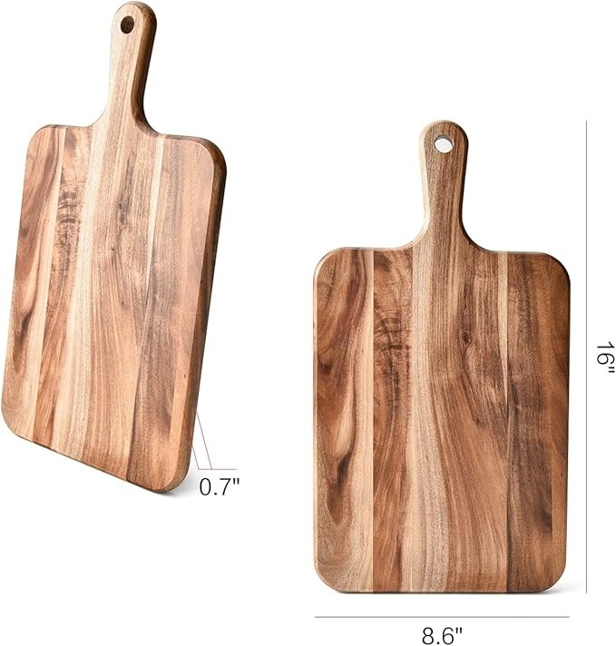 Acacia Wood Cutting Board - Wooden Kitchen Cutting Board for Meat, Cheese, Bread,Vegetables &Fruits- Charcuterie Board Cheese Serving Board with Handle,16" x 8.6”-CasaMuseHome