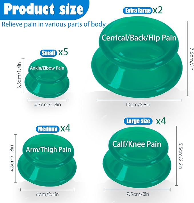 15Pcs Cupping Therapy Set-Professional Silicone Cupping, Suitable for Facial Body Massage/Deep Myofascial Release/Pain Relief/Muscle Relaxation & More (Green,15pcs)-CasaMuseHome