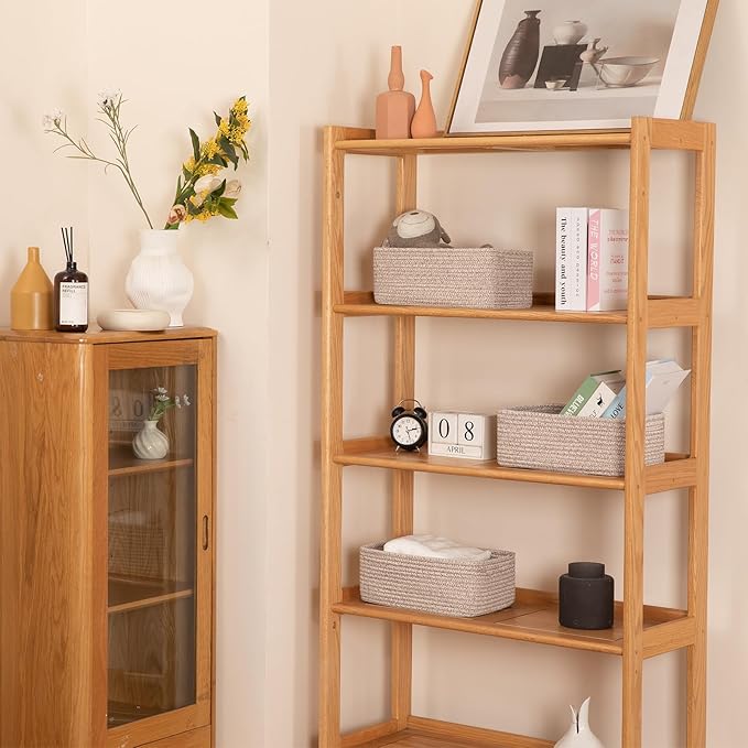 3 Pack Small Storage Baskets for Organizing, Cute Woven Decorative Gift Baskets for Shelves, Mini Closet Organizer Bins with Handles-13''Lx8.66''Wx5.11''H-Brown-CasaMuseHome