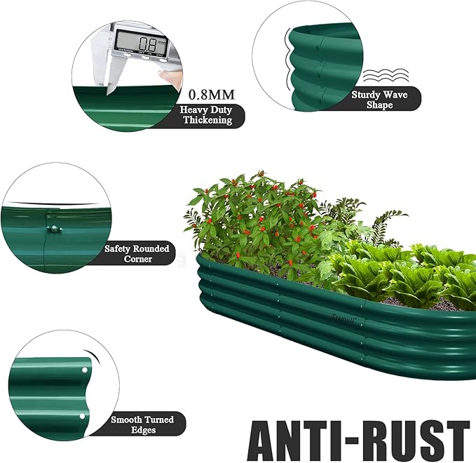 2 Pack 6x3x1FT Galvanized Raised Garden Bed Kit Oval Metal Ground Planter Box Outdoor Bottomless Planter Raised Beds for Vegetables Flowers Herbs Fruits, Green-CasaMuseHome