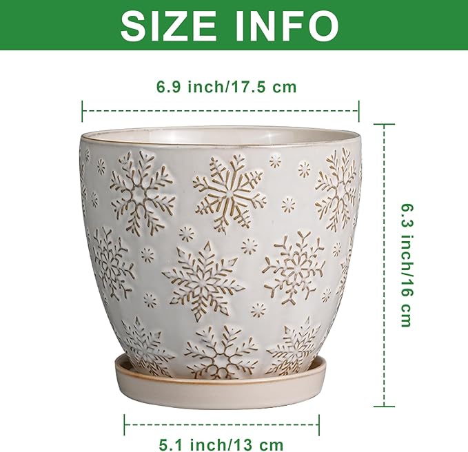 6.9 Inch Plant Pot with Drainage Hole and Saucer Ceramic Planter for Indoor Plant Flower Pot for Orchid Succulents Plants White-CasaMuseHome