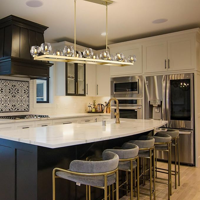 59 Inch Brass Rectangle Wagon Wheel Chandeliers, Gold Chandelier for Dining Room Over Table, Modern Crystal Long Chandelier, Farmhouse Large Linear Chandeliers for Kitchen Island-CasaMuseHome