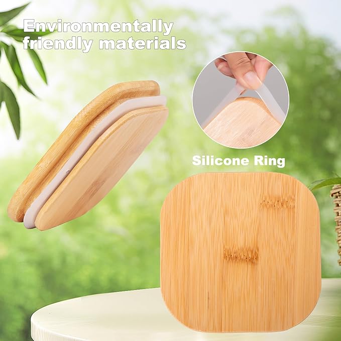 50oz Glass Food Storage Jars Set of 6,Glass Storage Containers Clear Glass Food Canister with Bamboo Lid Airtight For Serving Tea, Coffee, Flour, Sugar, Candy, Cookie, Spice and More (Square)-CasaMuseHome