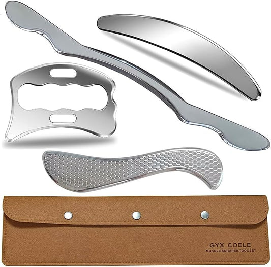 4 in 1 Professional IASTM Tool Set,Stainless Steel Muscle Muscle Tools with Case, Physical Therapy Massage Equipment and Deep Tissue Massage Tools-CasaMuseHome