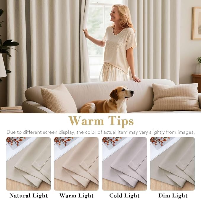 H.VERSAILTEX Thermal Insulated Blackout Window Panels Microfiber Formaldehyde-Free Kids Curtains for Holiday Season Home Decoration,Grommet Top,52 by 96 - Inch - Natural - Set of 2-CasaMuseHome