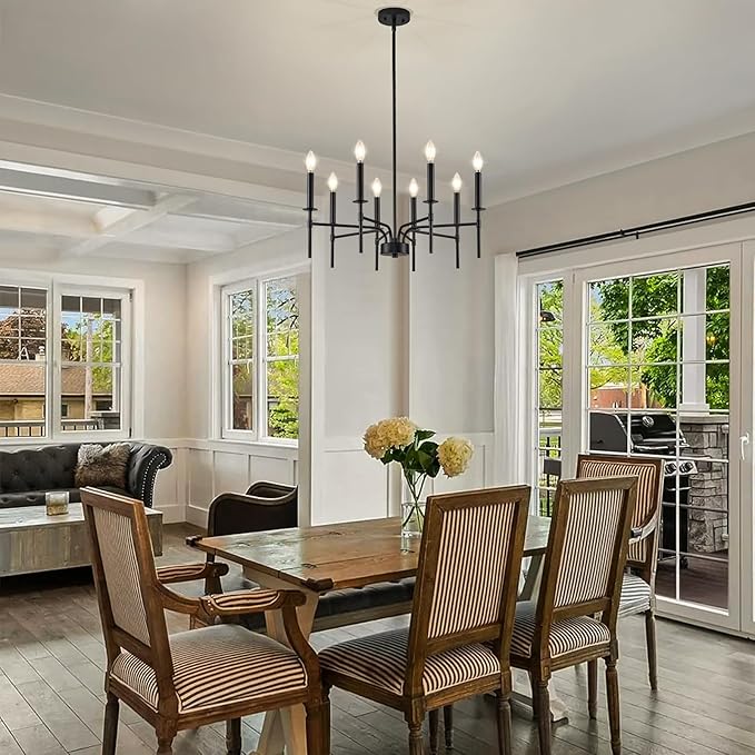 8 Light Black Chandelier Light Fixture, Modern Farmhouse Chandeliers for Dining Room Light Fixture, Metal Candle Pendant Chandelier for Foyer Entryway Stairs Living Room Bedroom Kitchen-CasaMuseHome