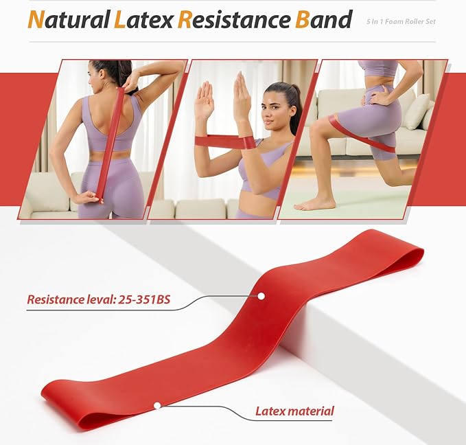 5 in1 Foam Roller Set, Trigger Point Foam Roller, Massage Roller Stick, Massage Ball, Resistance Band for Deep Muscle Massage Pilates Yoga,Fitness Exercise for Whole Body (Pure Orange)-CasaMuseHome