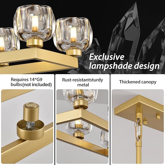 72 Inch Brass Rectangle Wagon Wheel Chandeliers, Gold Chandelier for Dining Room Over Table, Modern Crystal Long Chandelier for High Ceiling, Farmhouse Large Linear Chandeliers for Kitchen Island-CasaMuseHome