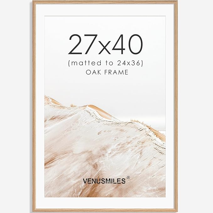 27x40 Poster Frame Natural Solid Oak Photo Frames with 24x36 Removable Mat Wall Hanging Large Handcrafted Frame with HD Plexiglass Wall and Tabletop Display Large Picture Frame-CasaMuseHome