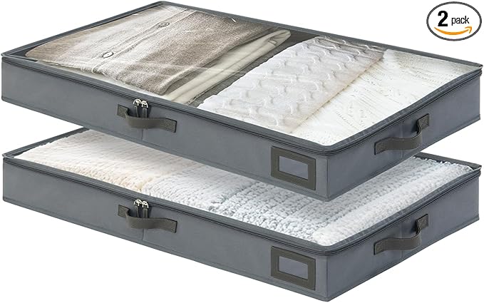 4-Inch Under Bed Storage Containers, Low Profile UnderBed Storage Organizer, Under Crib/Couch Storage Box for Seasonal Clothing, Sweaters, Shoes, Blankets, Wrapping Paper, Sheets & Toys 33"L×17"W×4"H-CasaMuseHome