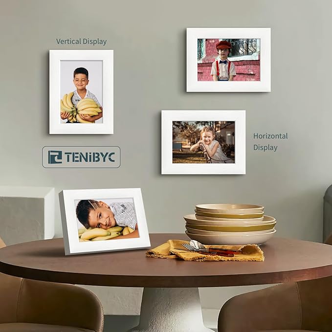 5x7 Picture Frame 3 Pack - White Woodgrain, Solid Wood & HD Tempered Glass, Table Display or Wall Hanging-CasaMuseHome