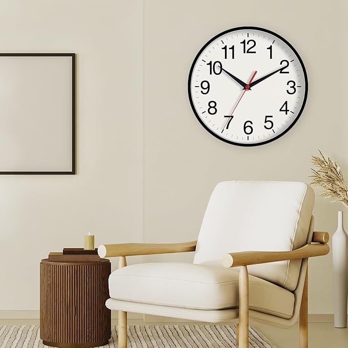 16 Inch Wall Clock, Large Wall Clocks Battery Operated, Big Silent Non-Ticking Analog Clock Decorative for Living Room, Office, Kitchen, Outdoor,Classroom, Bedroom, Bathroom, School(Black)-CasaMuseHome