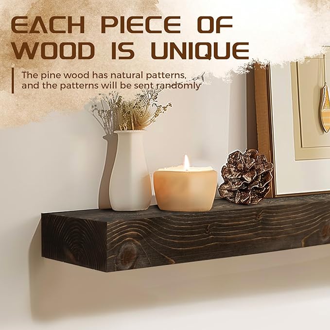 72x8x3 Fireplace Mantel - Solid Rustic Wood - Wall Mounted Floating Shelf with Invisible Heavy Duty Steel Bracket (Weathered Black)-CasaMuseHome