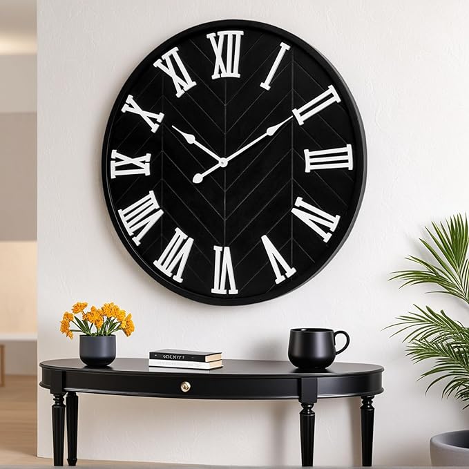 30 Inch Large Wall Clock Farmhouse Style - Black Silent Non-Ticking Rustic Decor for Living Room, Kitchen, Bedroom-CasaMuseHome