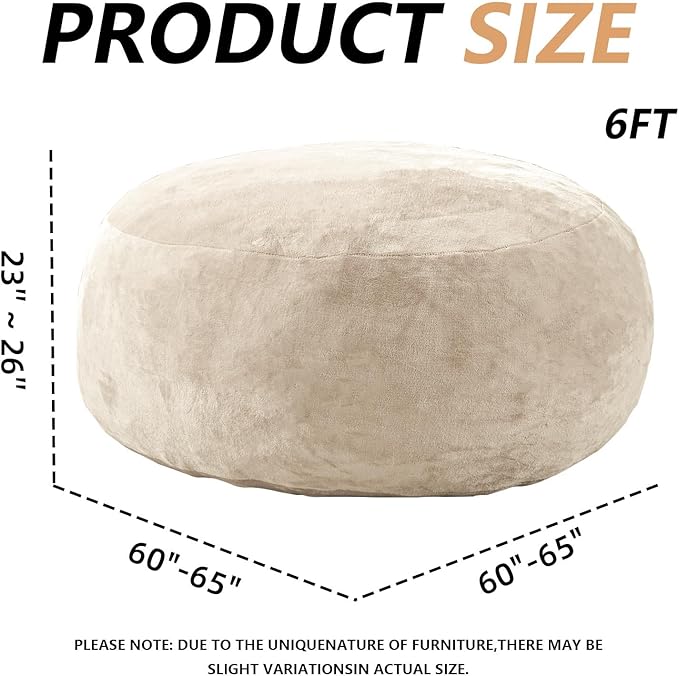 6FT,Oversized Bean Bag Chairs for Adults,Giant beanbag with Filler Included，Fluffy Memory Foam,Soft and Comfy Corduroy Fabric,Gaming Chairs Suitable for Living Room and Bedroom (Apricot, 6 Foot)-CasaMuseHome