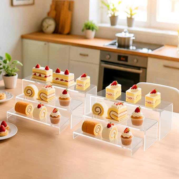 Acrylic Display Risers,12'' Large Display Stands, Thickened to 0.2''(5mm) Stackable Acrylic Shelves for Perfume Display, Clear Risers for Cupcake Stand,Pop Figurines,Tumbler,Food (Clear, 6PCS)-CasaMuseHome