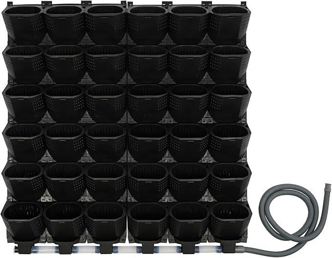 36 Pockets Hanging Planter Bags, Vertical Wall Mounted Plant Planting Grow Bags, Stackable Wall Planter with Timer, Self Watering Hanging Planters for Outdoor Indoor Garden-Black-CasaMuseHome