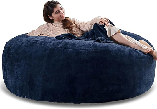 6FT,Oversized Bean Bag Chairs for Adults,Giant beanbag with Filler Included，Fluffy Memory Foam,Soft and Comfy Corduroy Fabric,Gaming Chairs Suitable for Living Room and Bedroom (Blue, 6 Foot)-CasaMuseHome