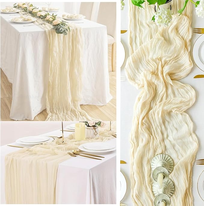 10FT 20 Pack Beige Cheesecloth Table Runner 20 x 120 Inch Long Rustic Gauze Fabric Cheese Cloth Table Runner for Wedding Bridal Baby Shower Table Decorations Boho Sheer Birthday Party Table Decor-CasaMuseHome