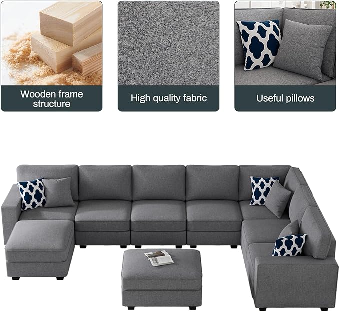 L Lengend Vansen Modular Sectional Sofa U Shaped Couch with Ottoman Modern Reversible Corner Sectional Couch for Living Room (Dark Grey, U Shaped Sofa-5)-CasaMuseHome