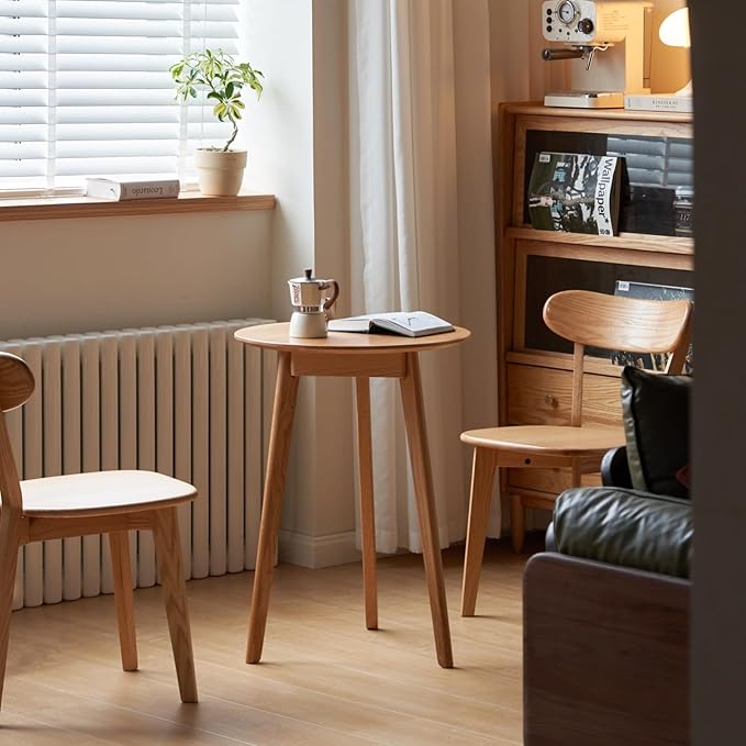 100% Solid Oak Small Tall Side Table, Mid Century Modern Coffee Table for Small Spaces, Living Room End Table with Stable Frame for Bedroom Couch, (Natural, 21.65" D x 21.65" W x 29.53" H)-CasaMuseHome