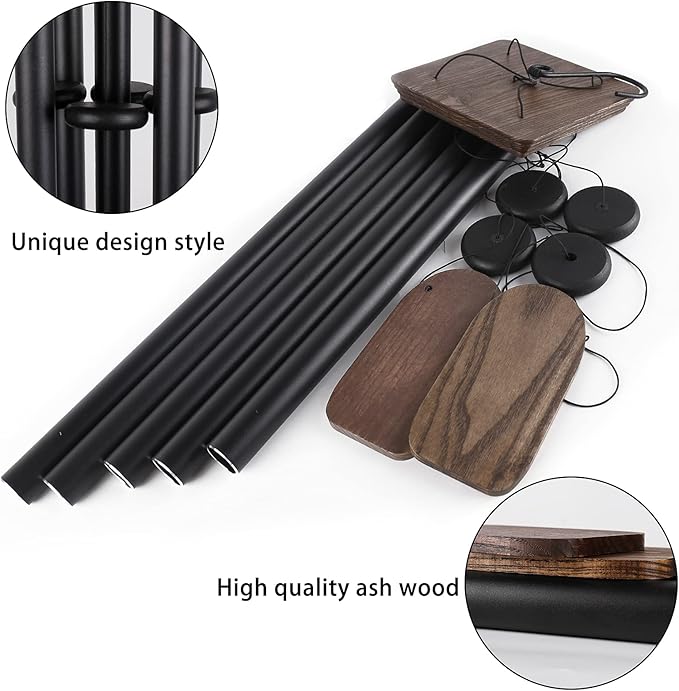 48" Large Wind Chimes for Outside Deep Tone, Wood Wind Chimes Outdoor Clearance, Memorial Gifts for Mother's Day and Christmas, Outdoor Decor for Garden, Patio, Yard(Big Wind Chime, Black)-CasaMuseHome